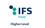 Logo des IFS-Food-Zertifikats „Higher Level“ mit blau-grünem Sechseck-Symbol.